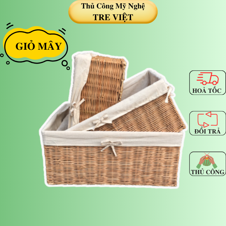 Giỏ Mây Đa Năng Đựng Đồ Có Lót - Rattan Basket