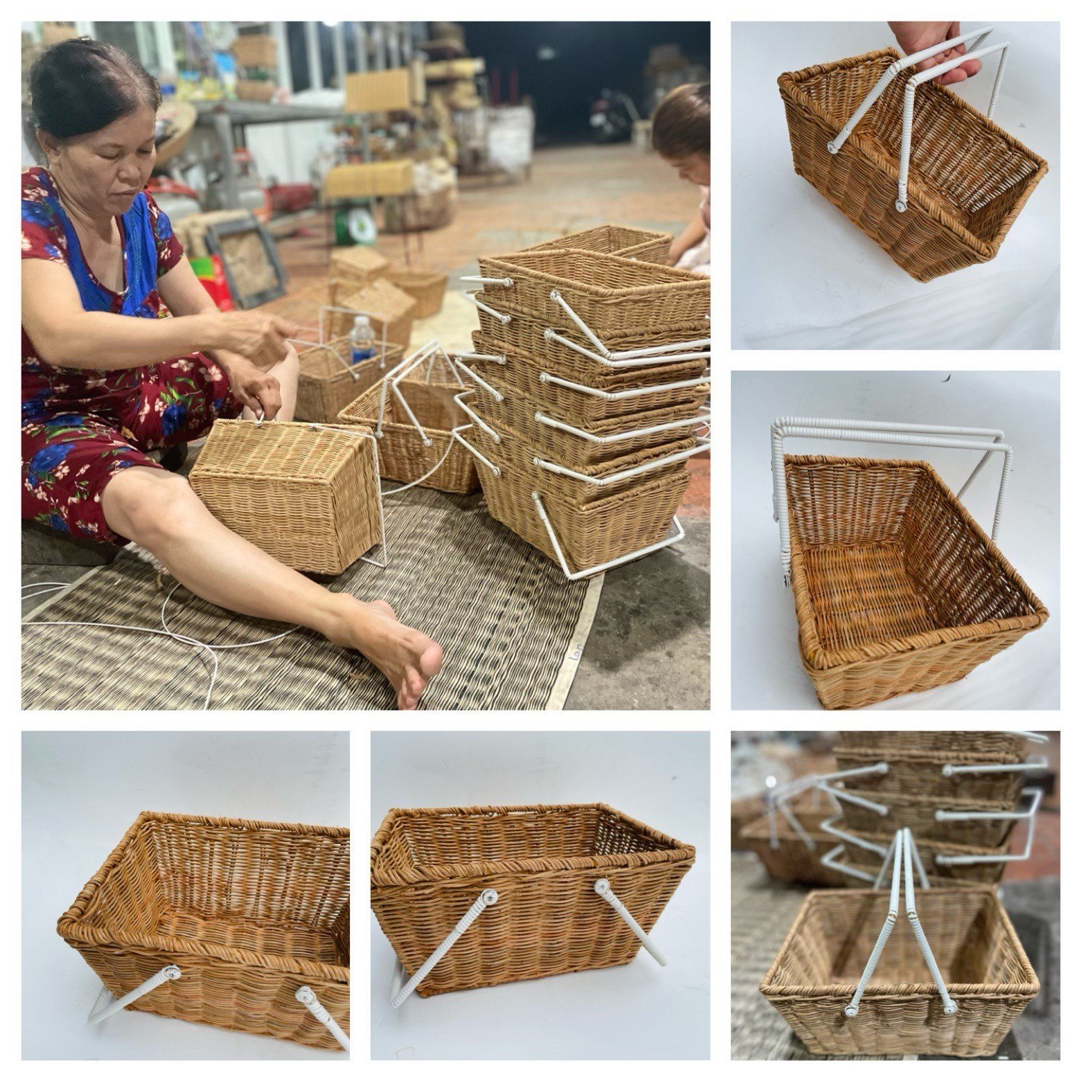 Giỏ Picnic Mây có quai có lót vải - Giỏ Mây Đi Du Lịch, Dã Ngoại để Chụp Ảnh/ Trang Trí