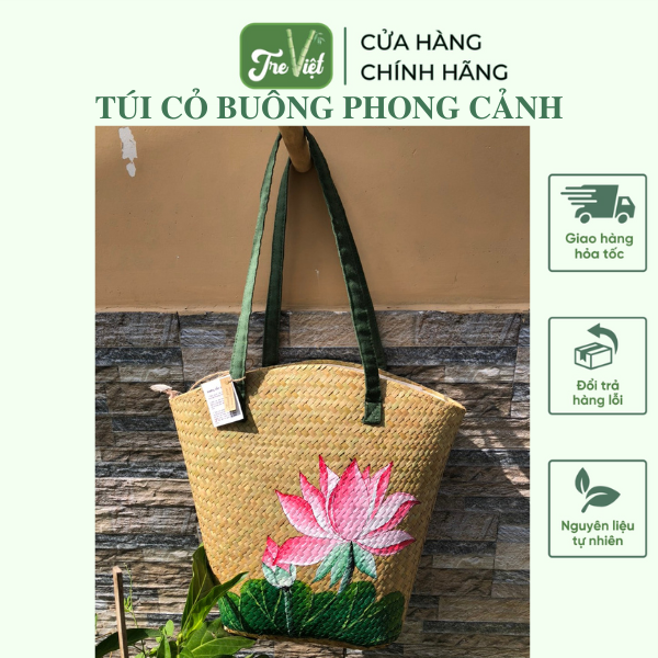 Giỏ Cỏ Bàng Đeo Vai To Vẽ Nhiều Mẫu Dây Vải