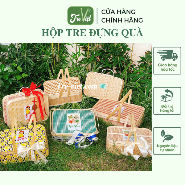 Hộp Đựng Quà Tết Nâu - Giỏ Quà Tết - Hộp Vali Tre Nâu - Giỏ Picnic Tre - Bamboo Picnic Basket
