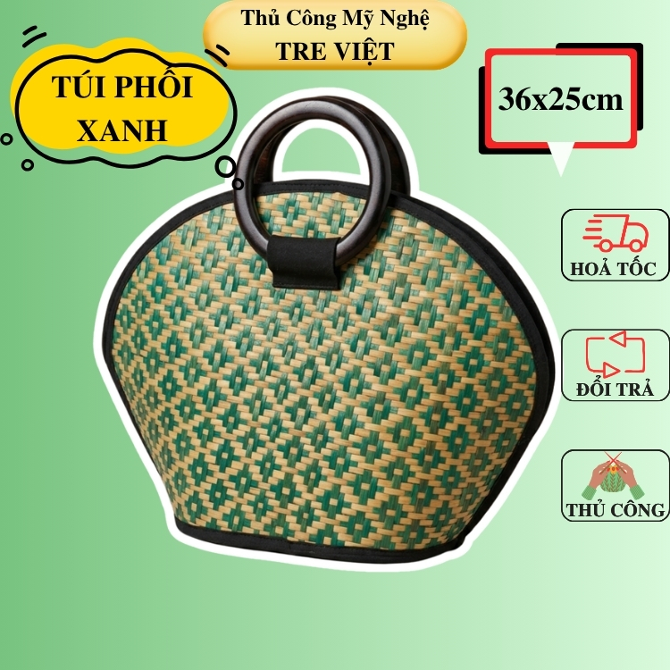 Túi xách quai gỗ nhỏ phối màu đẹp