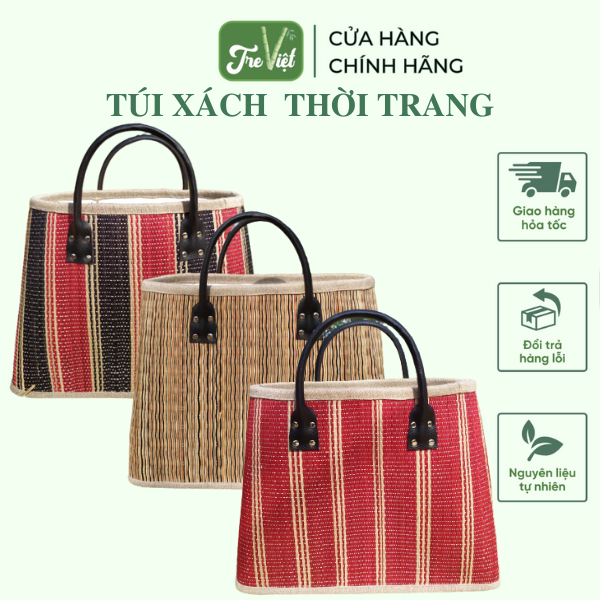 Túi chiếu thời trang đi biển - Giỏ chiếu dệt hoa văn dáng chữ A nhiều màu