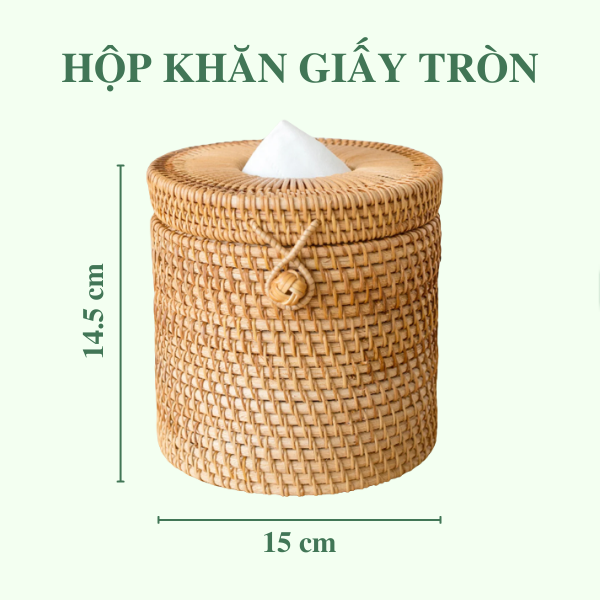 Hộp Mây Tròn Đựng Khăn Giấy - Rattan Tissue Box