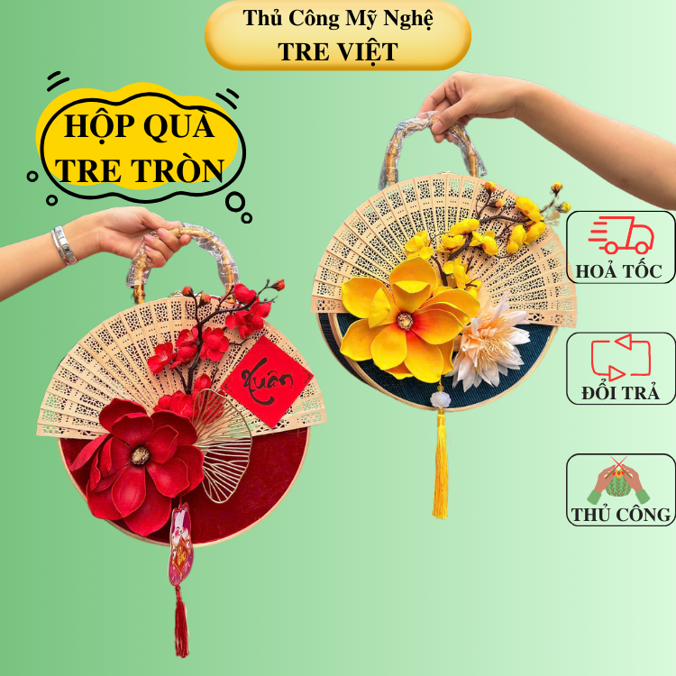 Hộp tre tròn trang trí Tết - Hộp tre làm quà tặng sang trọng