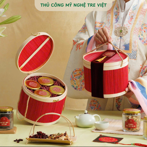 Hộp mành tre tròn nhiều màu đựng quà tặng - Giỏ đựng quà đẹp