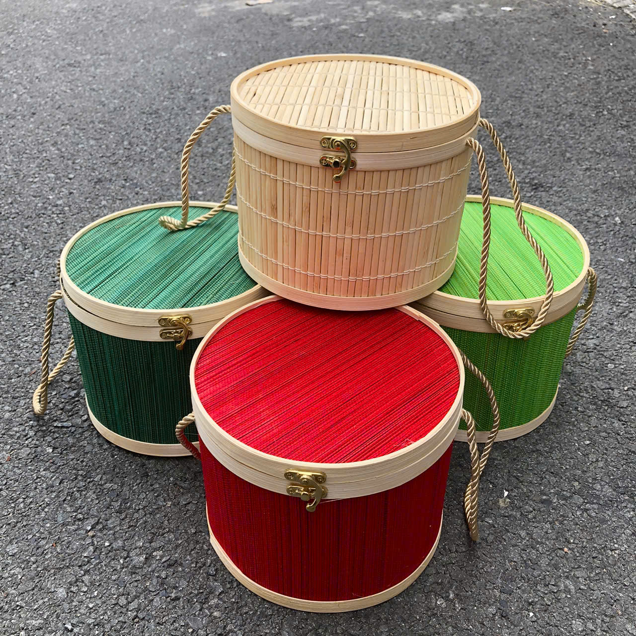 Hộp mành tre tròn nhiều màu đựng quà tặng - Giỏ đựng quà đẹp