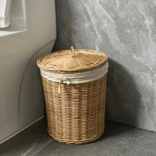 Thùng Sọt Mây - Thùng Rác Mây để toilet có lót nắp và lót vải