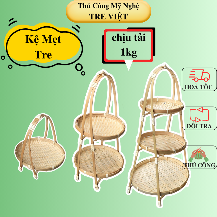 Mẹt tre tầng đựng đồ ăn trang trí - Kệ Mẹt Tầng