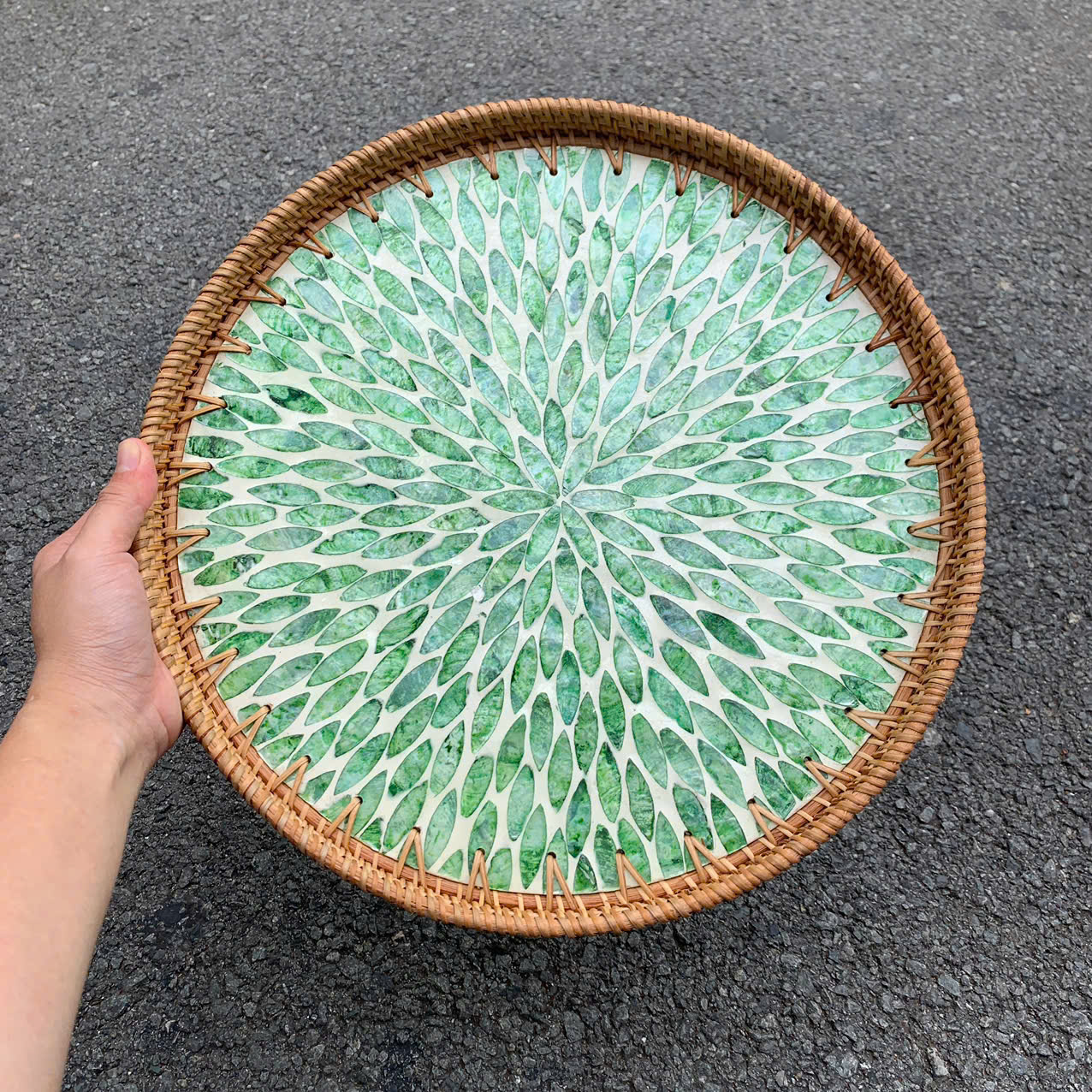 Khay Mây Khảm Trai - Mâm Mây Khảm Trai Đựng Đồ An, Trang Trí Bàn Ăn