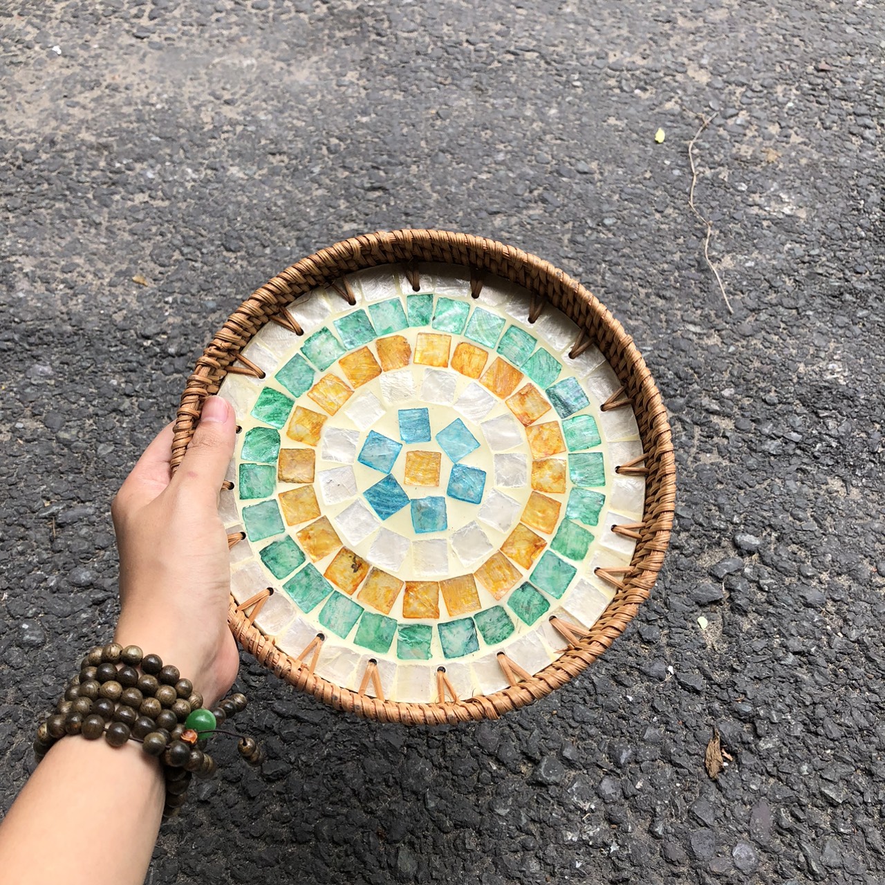 Khay Mây Khảm Trai - Mâm Mây Khảm Trai Đựng Đồ An, Trang Trí Bàn Ăn