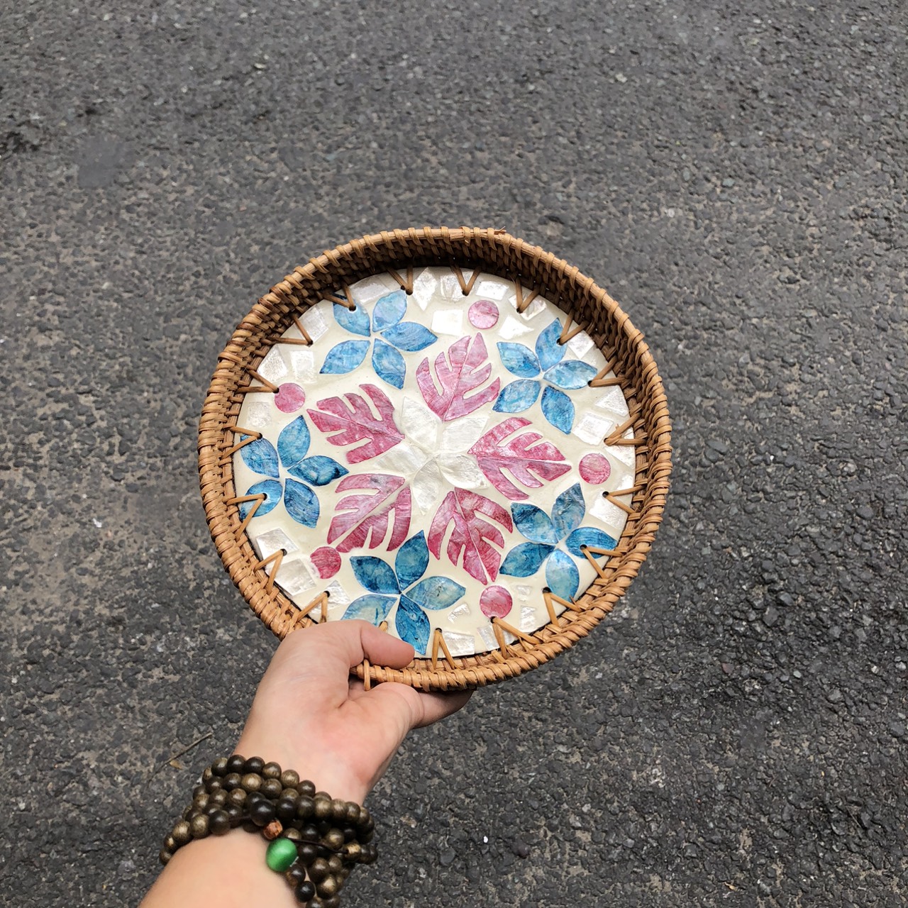 Khay Mây Khảm Trai - Mâm Mây Khảm Trai Đựng Đồ An, Trang Trí Bàn Ăn