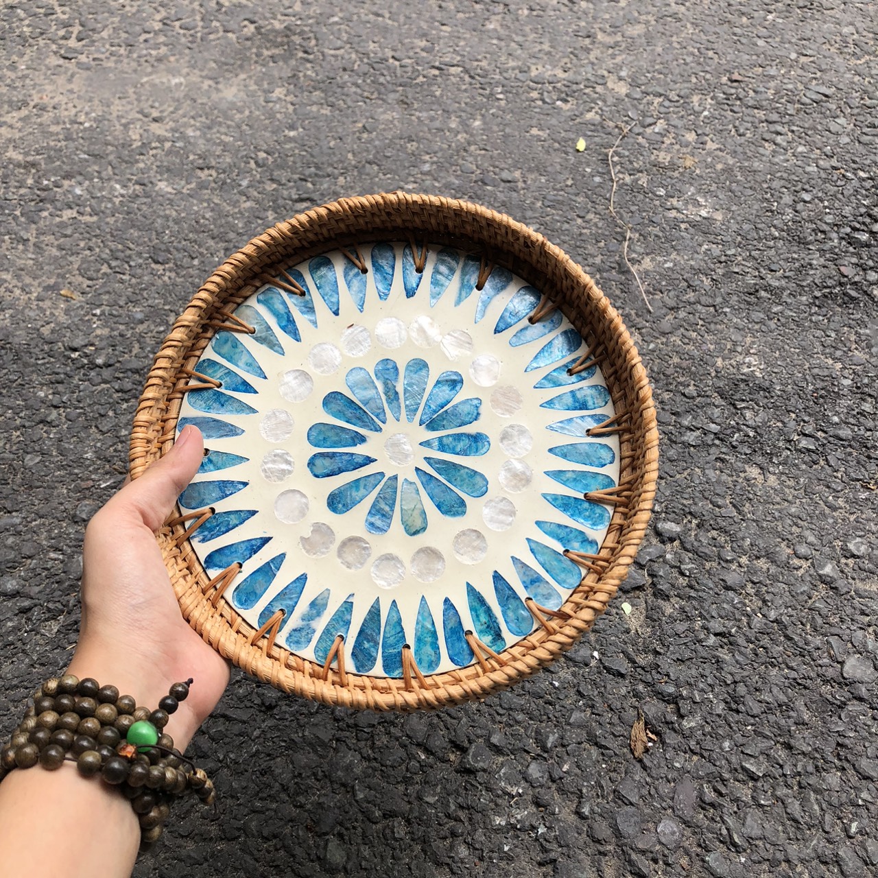 Khay Mây Khảm Trai - Mâm Mây Khảm Trai Đựng Đồ An, Trang Trí Bàn Ăn