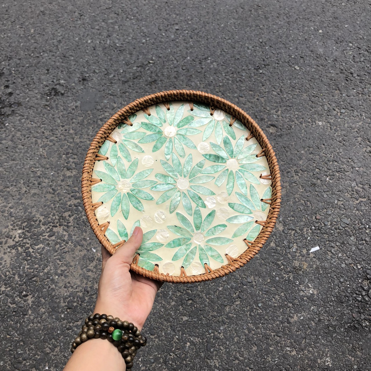 Khay Mây Khảm Trai - Mâm Mây Khảm Trai Đựng Đồ An, Trang Trí Bàn Ăn