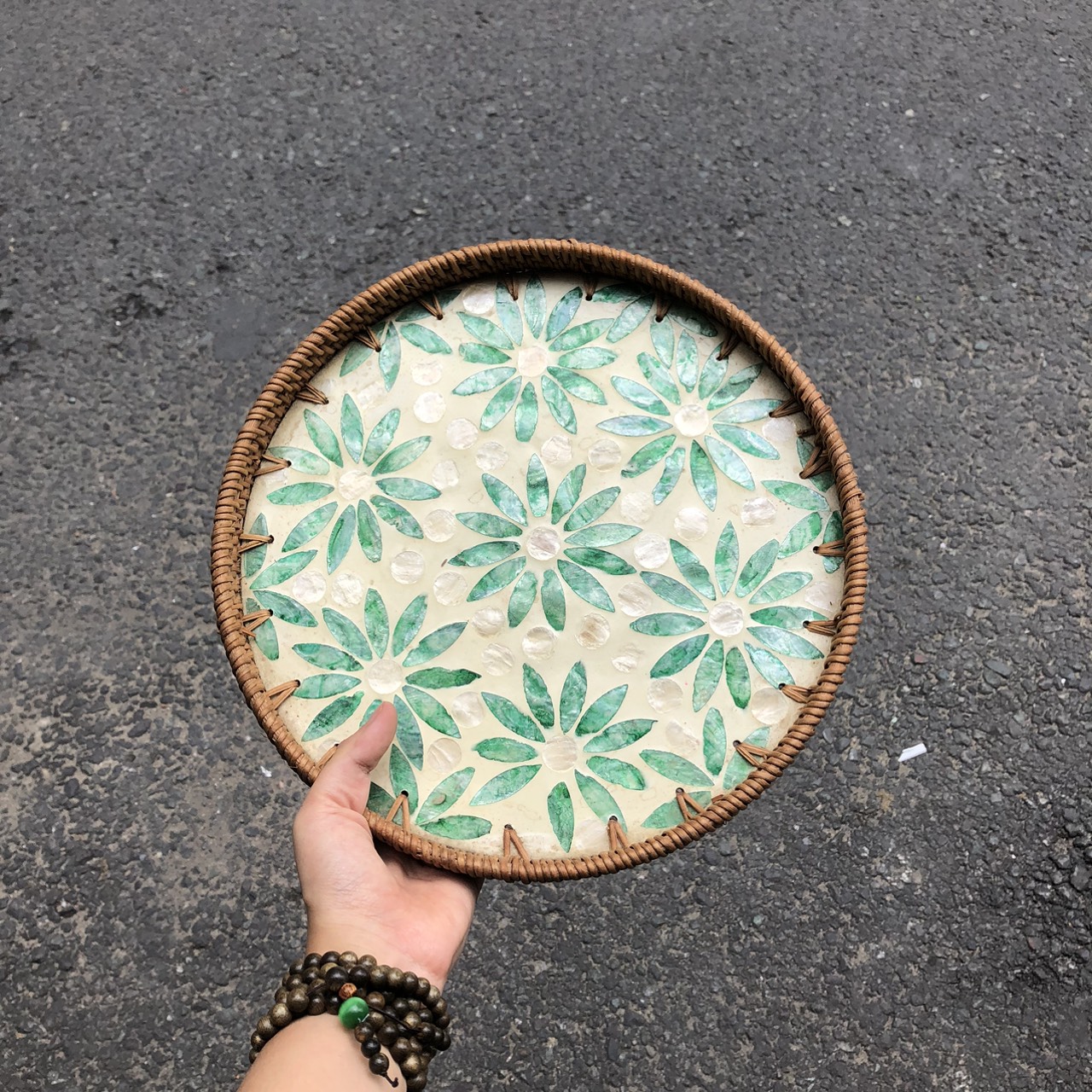 Khay Mây Khảm Trai - Mâm Mây Khảm Trai Đựng Đồ An, Trang Trí Bàn Ăn