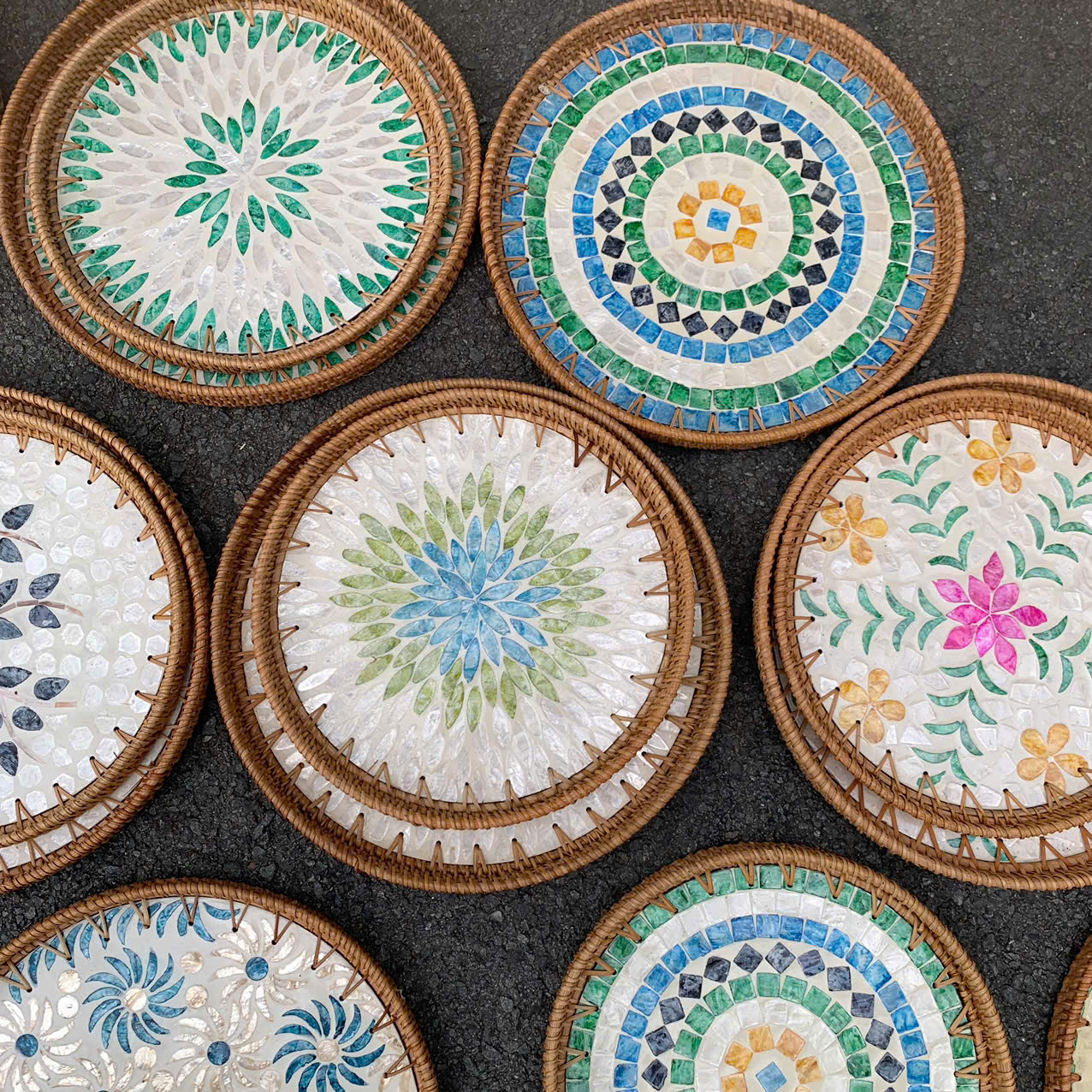 Khay Mây Khảm Trai - Mâm Mây Khảm Trai Đựng Đồ An, Trang Trí Bàn Ăn