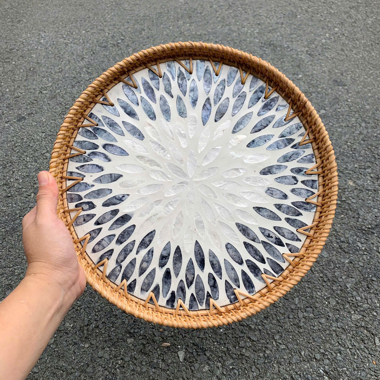 Khay Mây Khảm Trai - Mâm Mây Khảm Trai Đựng Đồ An, Trang Trí Bàn Ăn