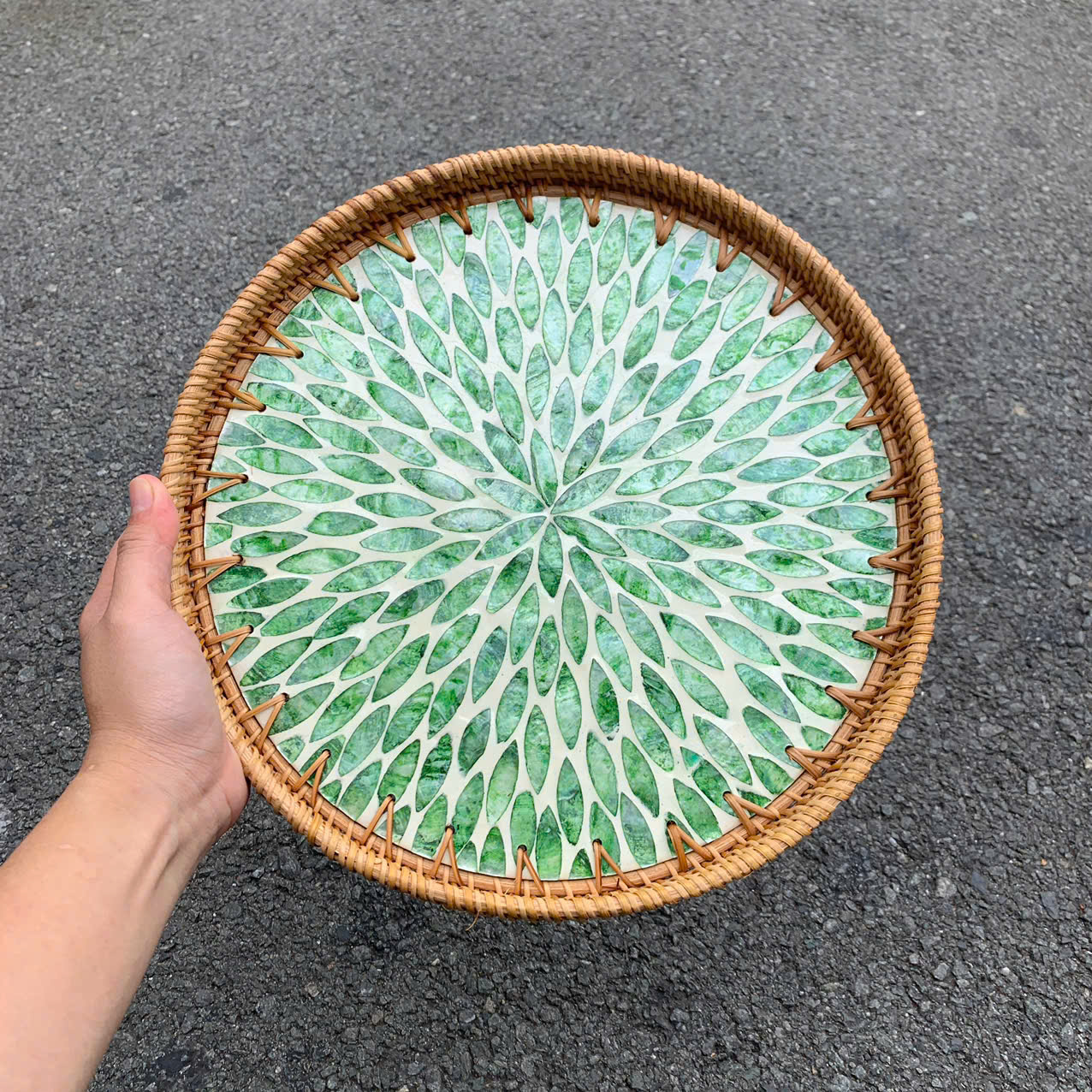 Khay Mây Khảm Trai - Mâm Mây Khảm Trai Đựng Đồ An, Trang Trí Bàn Ăn