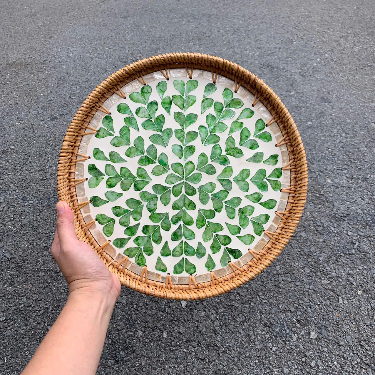 Khay Mây Khảm Trai - Mâm Mây Khảm Trai Đựng Đồ An, Trang Trí Bàn Ăn