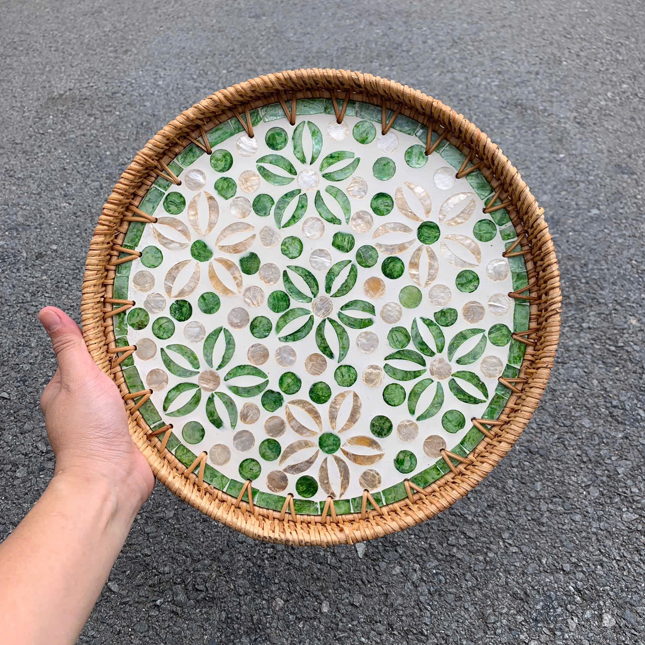 Khay Mây Khảm Trai - Mâm Mây Khảm Trai Đựng Đồ An, Trang Trí Bàn Ăn