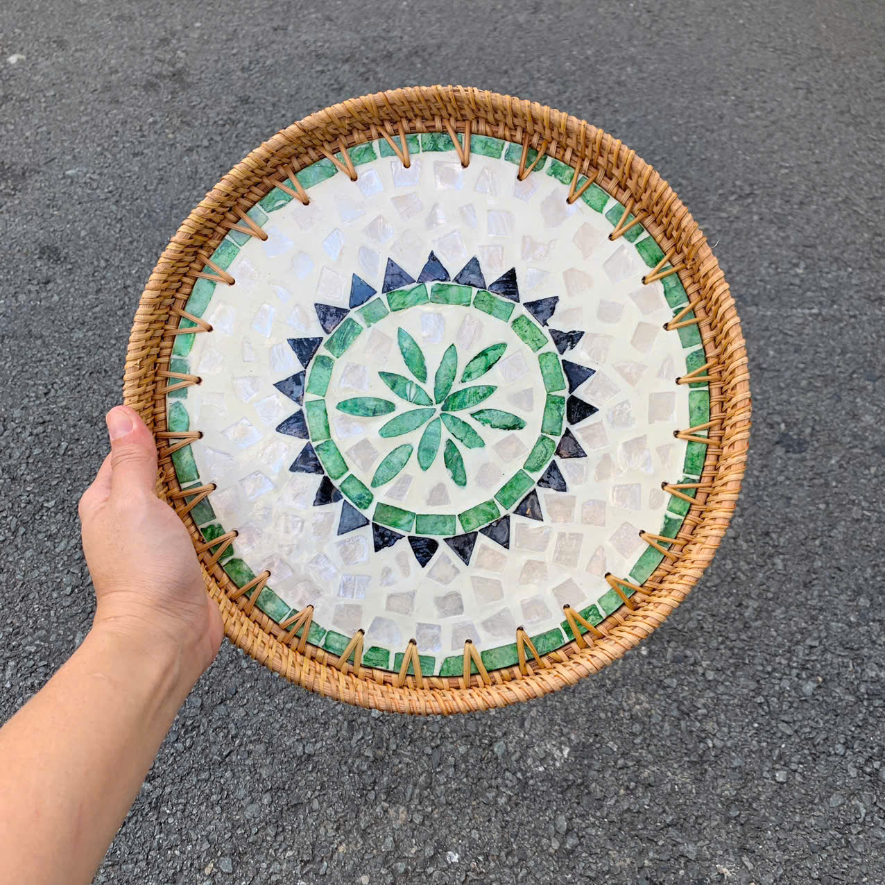 Khay Mây Khảm Trai - Mâm Mây Khảm Trai Đựng Đồ An, Trang Trí Bàn Ăn