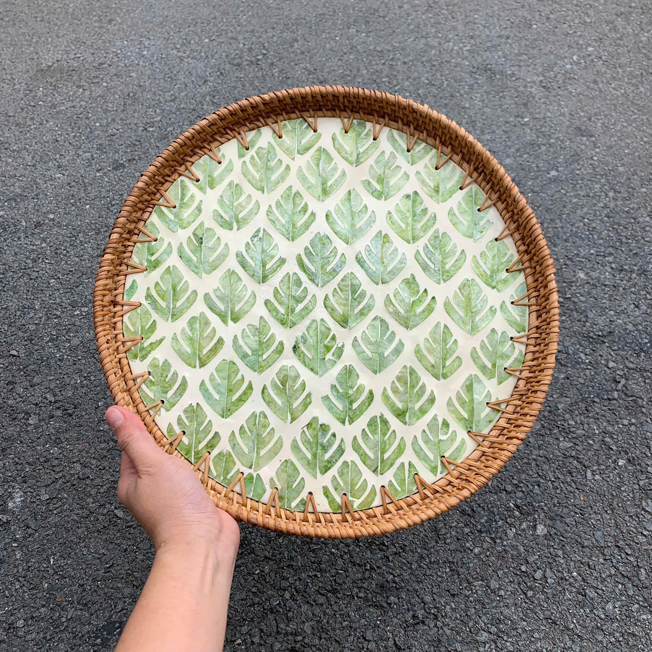 Khay Mây Khảm Trai - Mâm Mây Khảm Trai Đựng Đồ An, Trang Trí Bàn Ăn