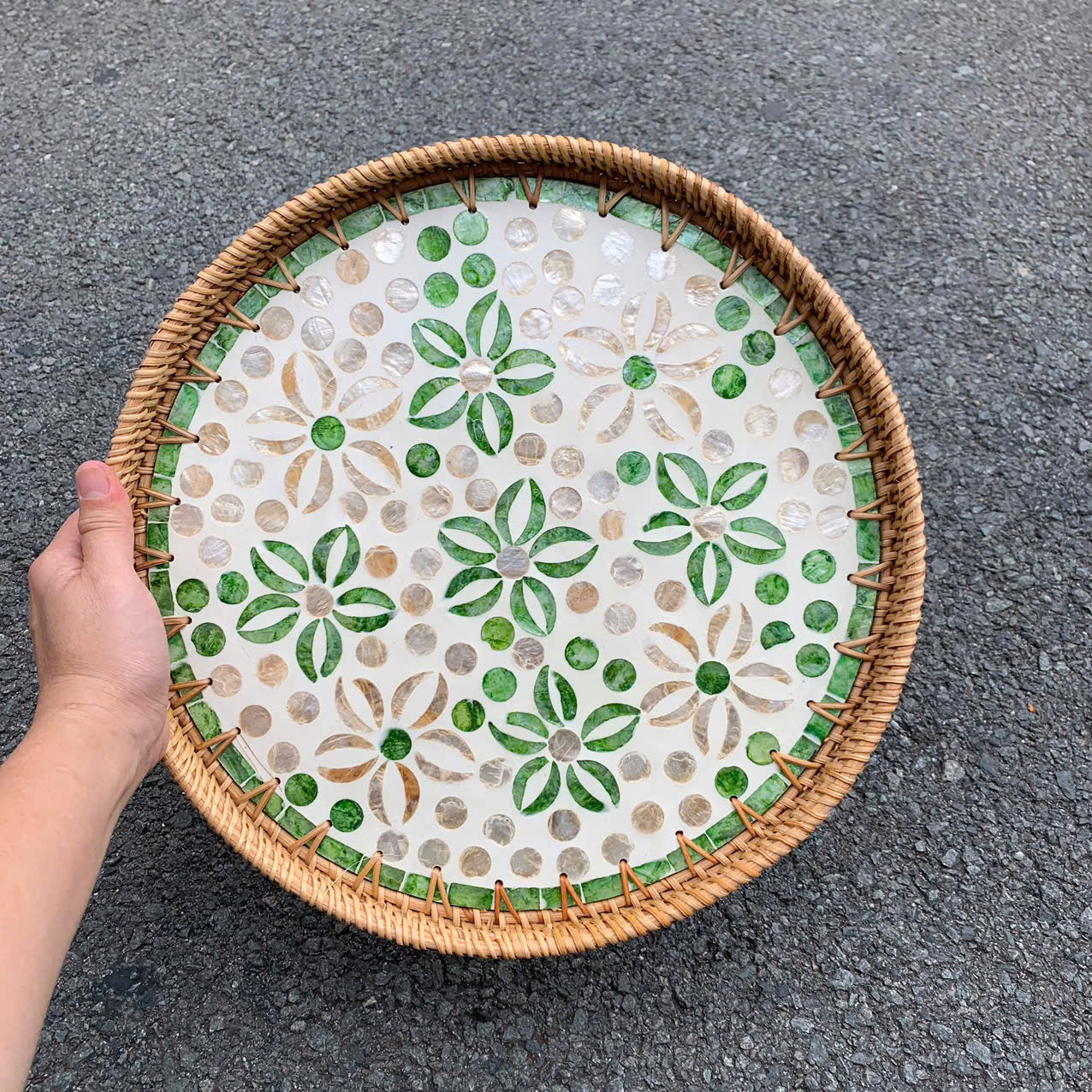 Khay Mây Khảm Trai - Mâm Mây Khảm Trai Đựng Đồ An, Trang Trí Bàn Ăn