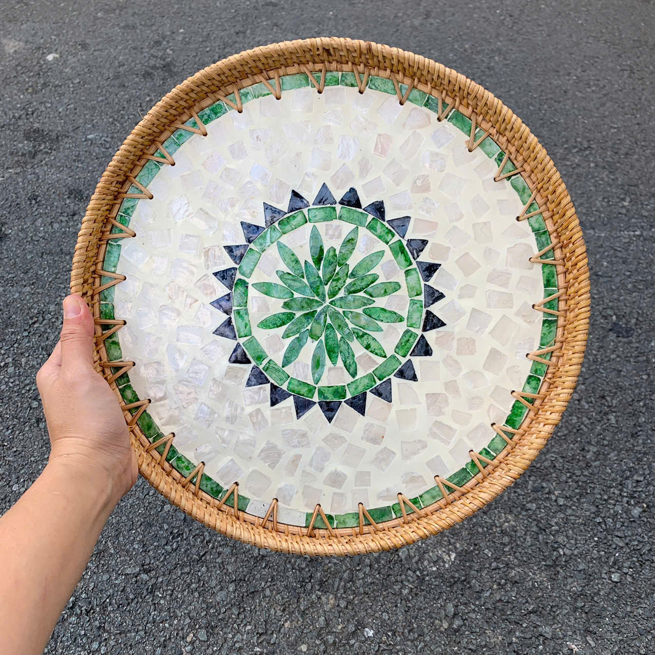 Khay Mây Khảm Trai - Mâm Mây Khảm Trai Đựng Đồ An, Trang Trí Bàn Ăn