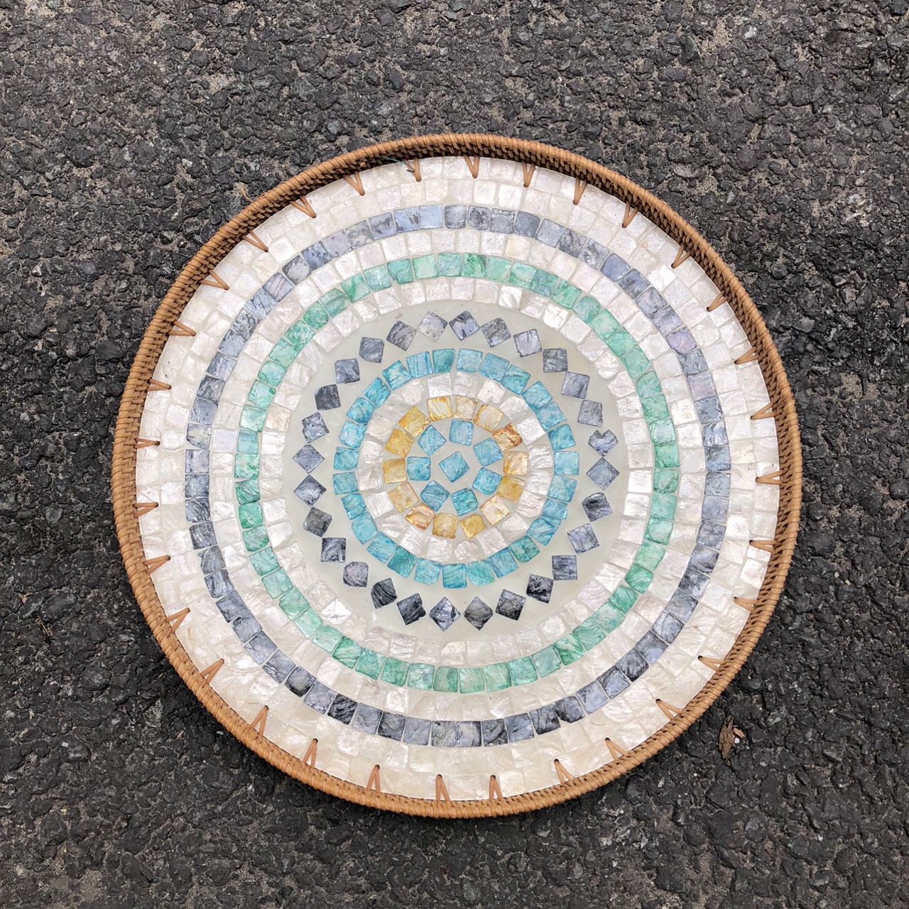 Khay Mây Khảm Trai - Mâm Mây Khảm Trai Đựng Đồ An, Trang Trí Bàn Ăn