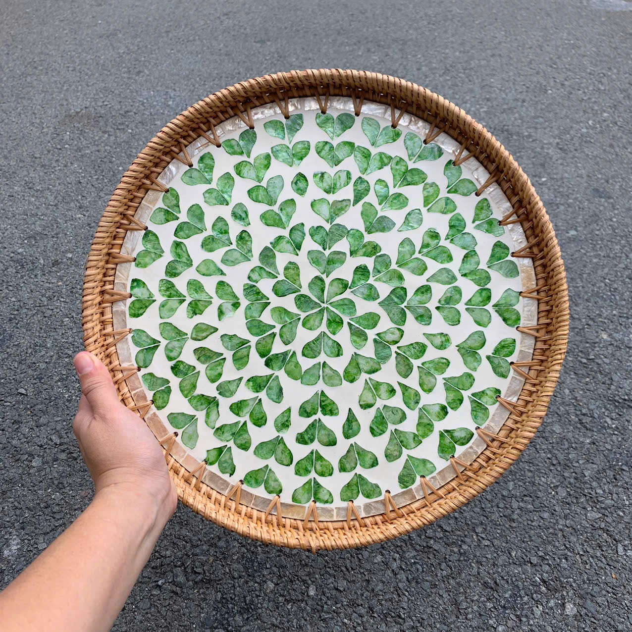 Khay Mây Khảm Trai - Mâm Mây Khảm Trai Đựng Đồ An, Trang Trí Bàn Ăn