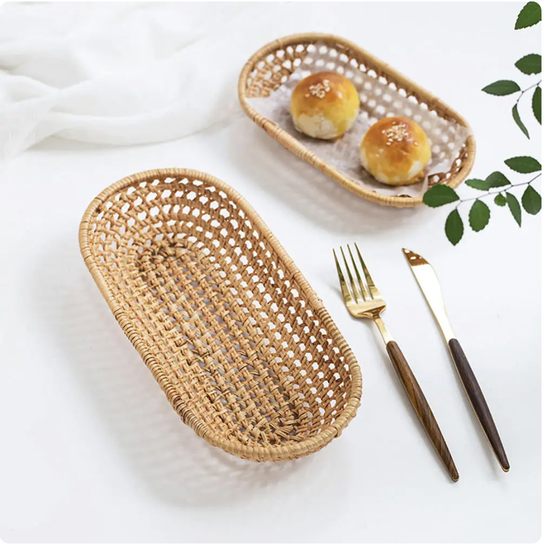 Khay mây đựng bánh mì, khoai tây xinh xắn - Dĩa bánh kẹo trưng bày