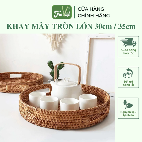 Khay Mây Tròn Lớn 30cm/ 35cm Trang Trí Bàn Ăn