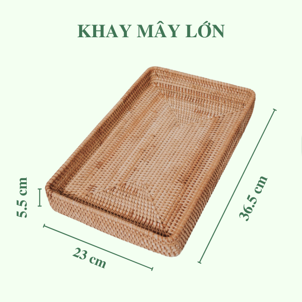 Khay Mây Chữ Nhật thấp Đựng Bình Trà, Đựng Đồ Ăn Trang Trí