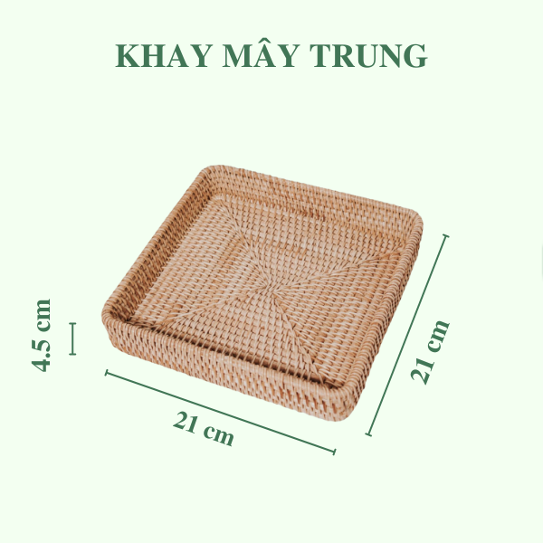 Khay Mây Chữ Nhật thấp Đựng Bình Trà, Đựng Đồ Ăn Trang Trí