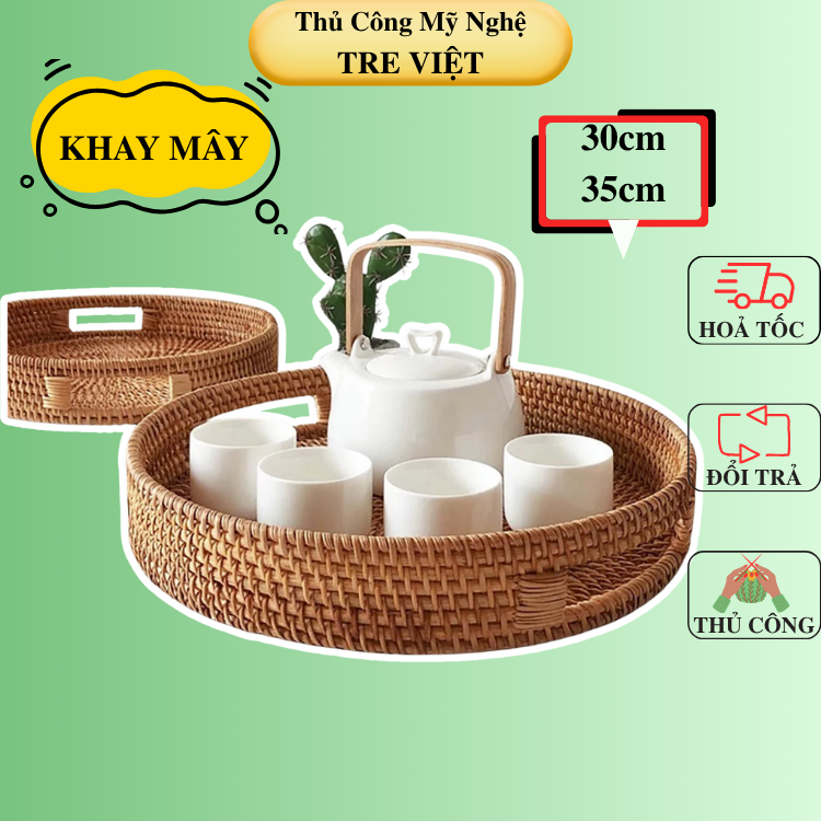 Khay Mây Tròn Lớn 30cm/ 35cm Trang Trí Bàn Ăn