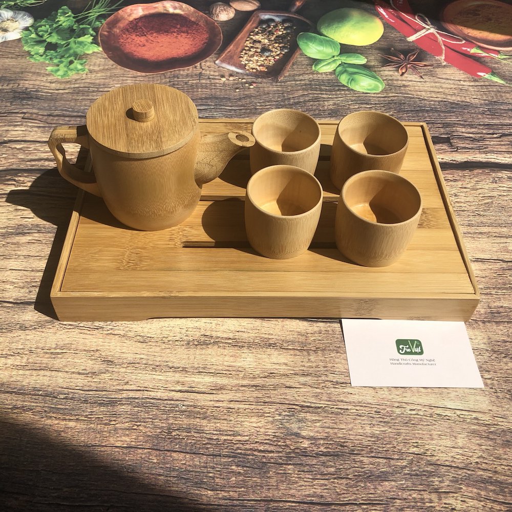 Bộ Khay Trà Bằng Tre Đẹp Mộc Mạc - Bộ Ấm Trà Tre