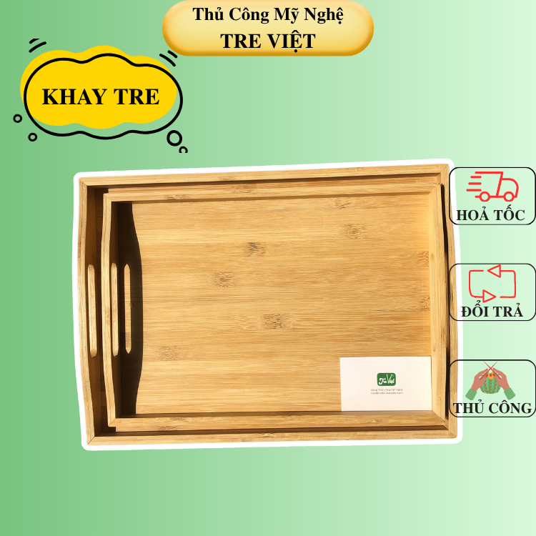 Khay Tre Đựng Trà Đựng Đồ Ăn Có Tay Cầm - Bamboo Tray