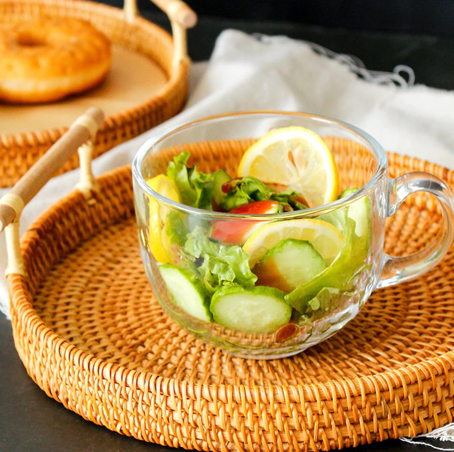 Khay Mây Tròn có Tay Cầm Đựng Đồ Ăn - Khay Mây Guột Trang Trí Decor - Rattan Tray