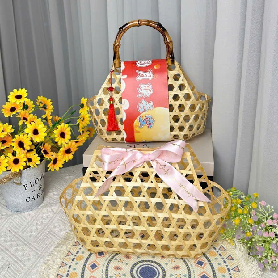 Làn Tre quai Trúc  - Giỏ Tre Đựng Quà Tết - Lẵng Quà Tết