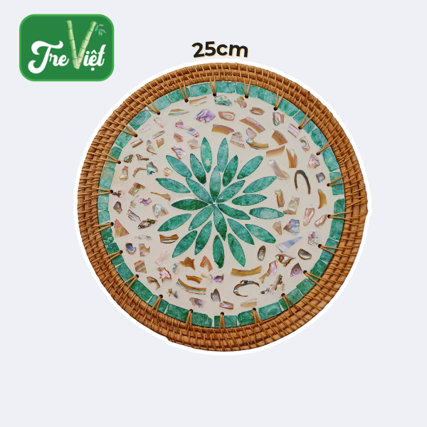 Tấm lót khảm trai viền mây 25cm lót bình hoa/ lót nồi/ treo tường trang trí decor - Rattan Placemat