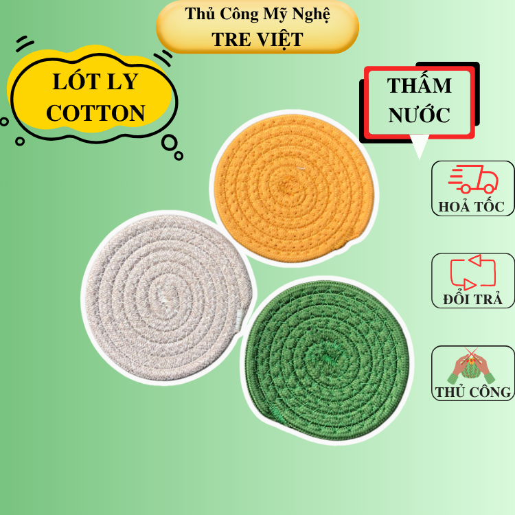 Lót ly cotton thấm nước xinh xắn - Đế lót ly decor siêu thấm