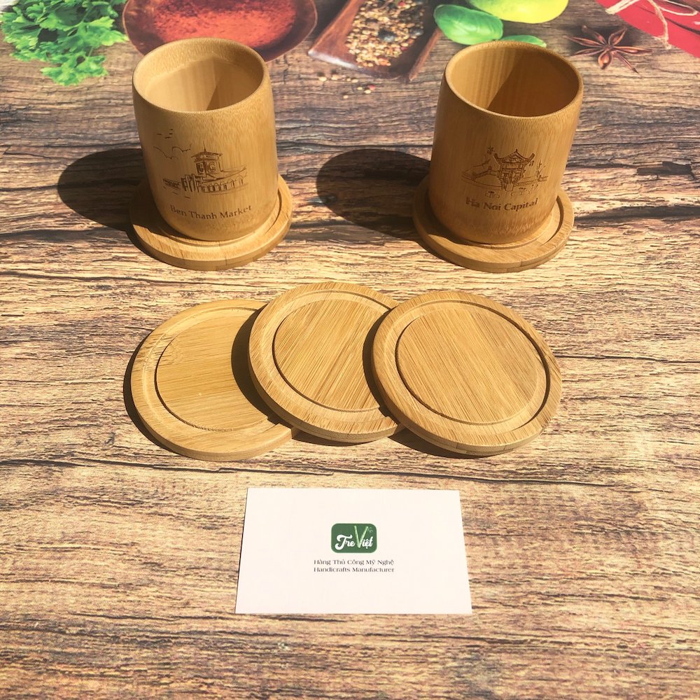 Lót ly tròn có rãnh - Lót ly bằng tre D9cm - Bamboo Coaster