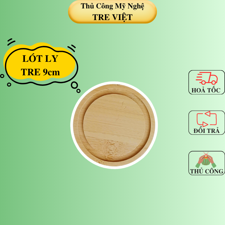 Lót ly tròn có rãnh - Lót ly bằng tre D9cm - Bamboo Coaster