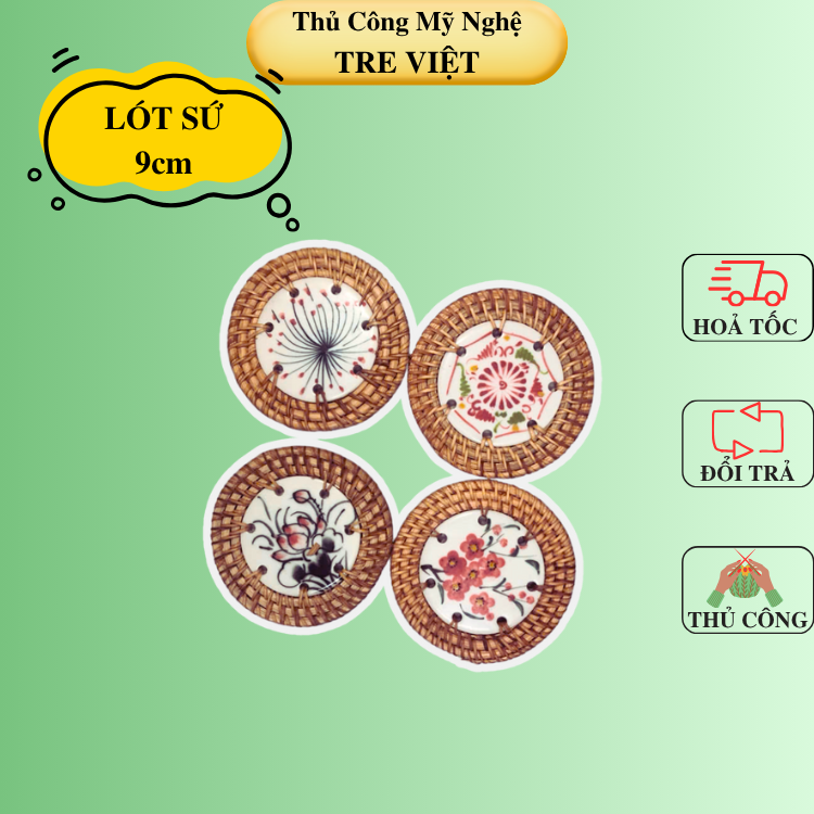 Lót mây sứ 9cm làm quà tặng decor xinh xắn (nhiều mẫu) - Ceramic Coaster