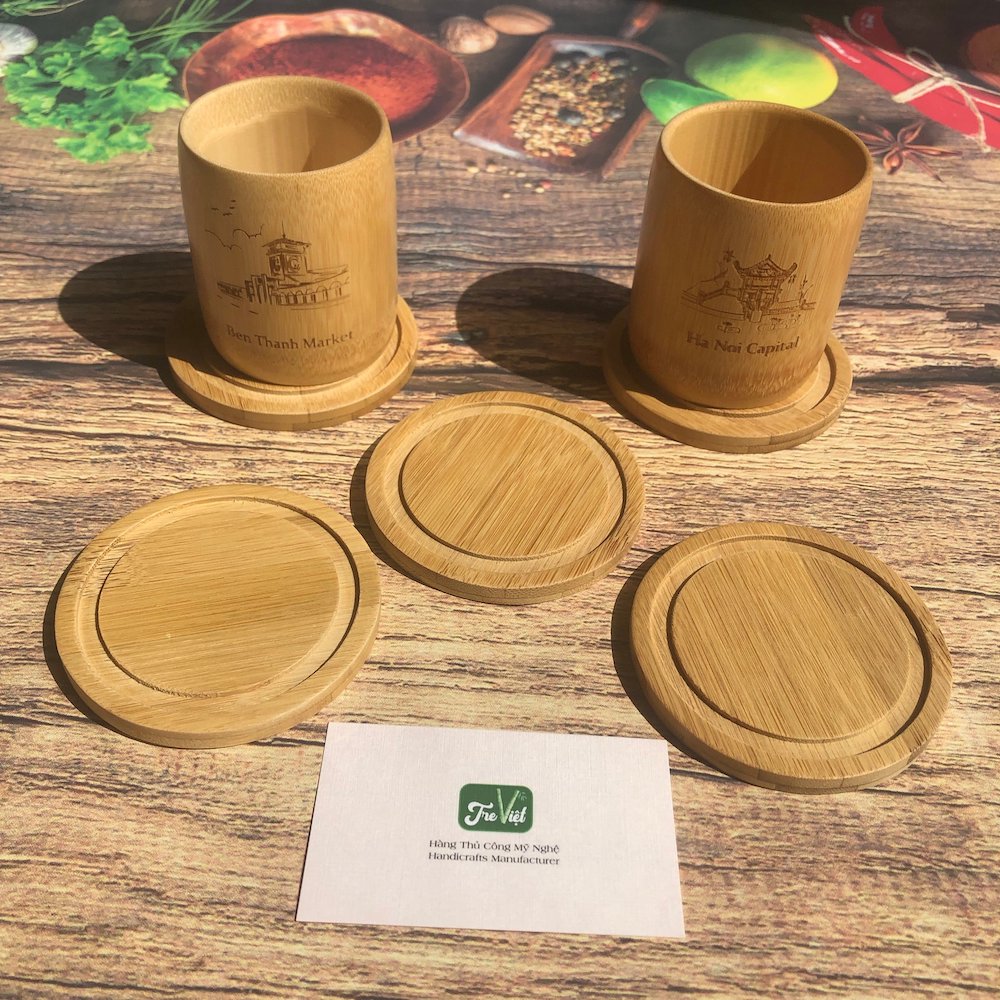 Lót ly tròn có rãnh - Lót ly bằng tre D9cm - Bamboo Coaster