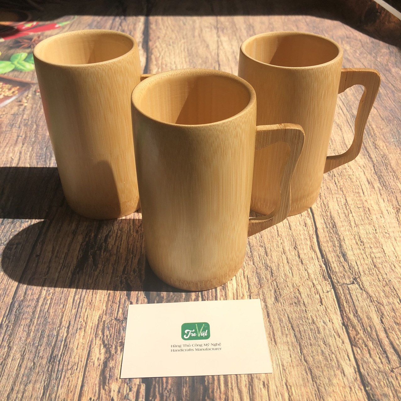 Ly tre có tay cầm - Bamboo cup with handle