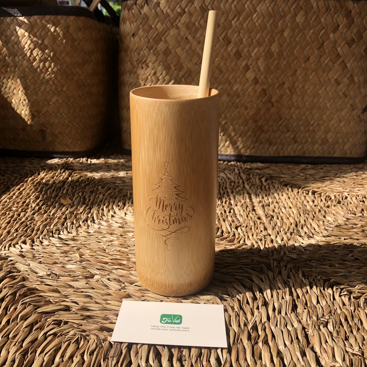 Bộ quà tặng doanh nghiệp khắc logo - Bình Giữ Nhiệt + Ly Tre 18cm