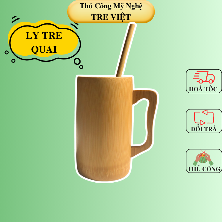 Ly tre có tay cầm - Bamboo cup with handle