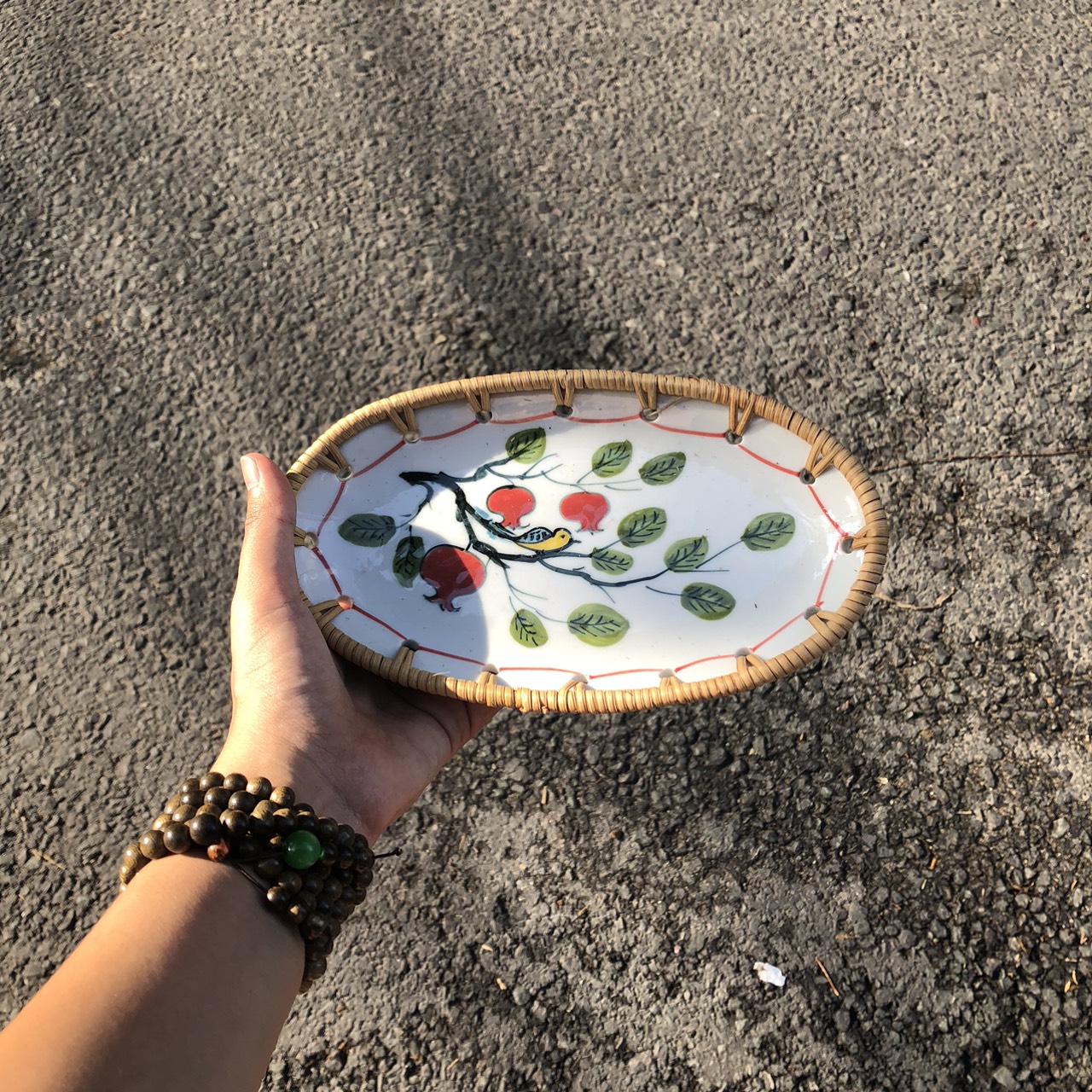 Đĩa Sứ Đan Mây - Đĩa Mây Oval Kết Hợp Gốm Sứ