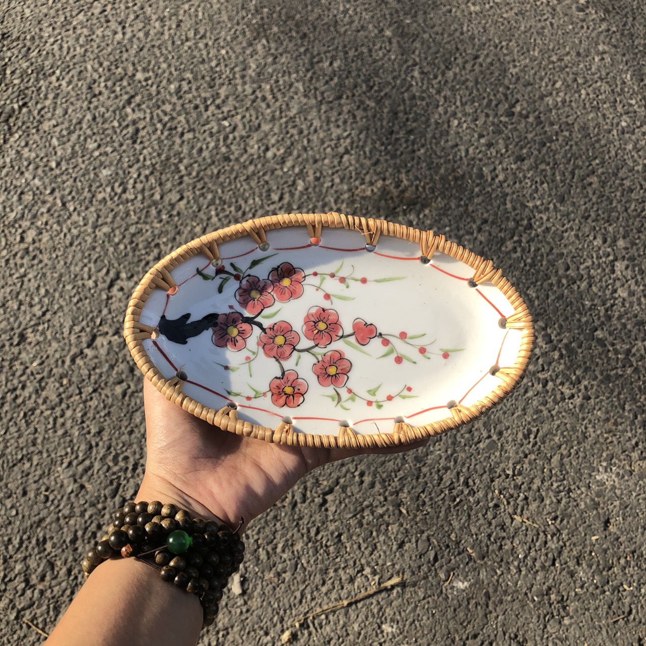 Đĩa Sứ Đan Mây - Đĩa Mây Oval Kết Hợp Gốm Sứ