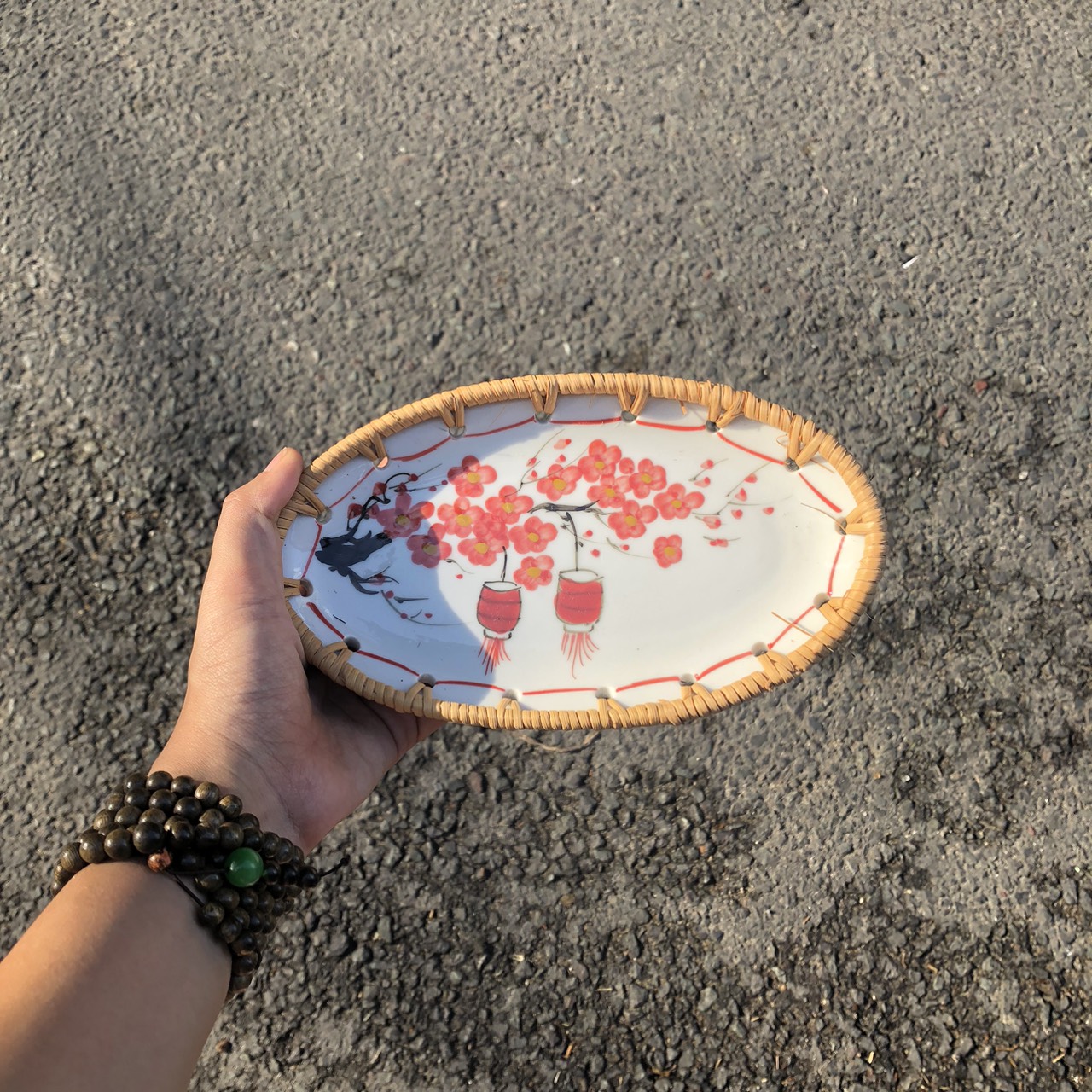 Đĩa Sứ Đan Mây - Đĩa Mây Oval Kết Hợp Gốm Sứ